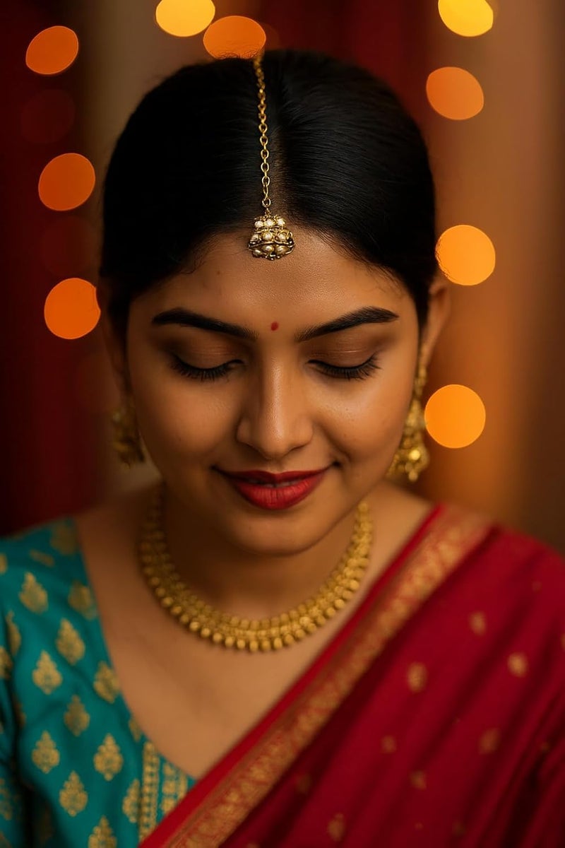 Touchstone maang Tikka Indian Head Jewelry Women Hair Accessories Gold Headpiece Forehead mangtika Bollywood Simple kundan Wedding Dainty Chain Bridal tikli borla Filigree netthi chutti - Image 2